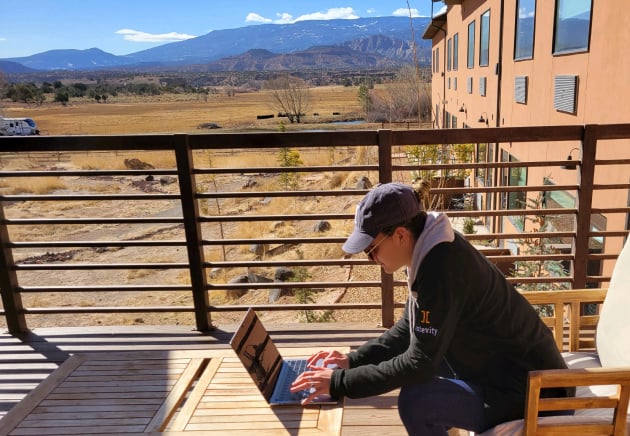 Intevity employee working remotely outside